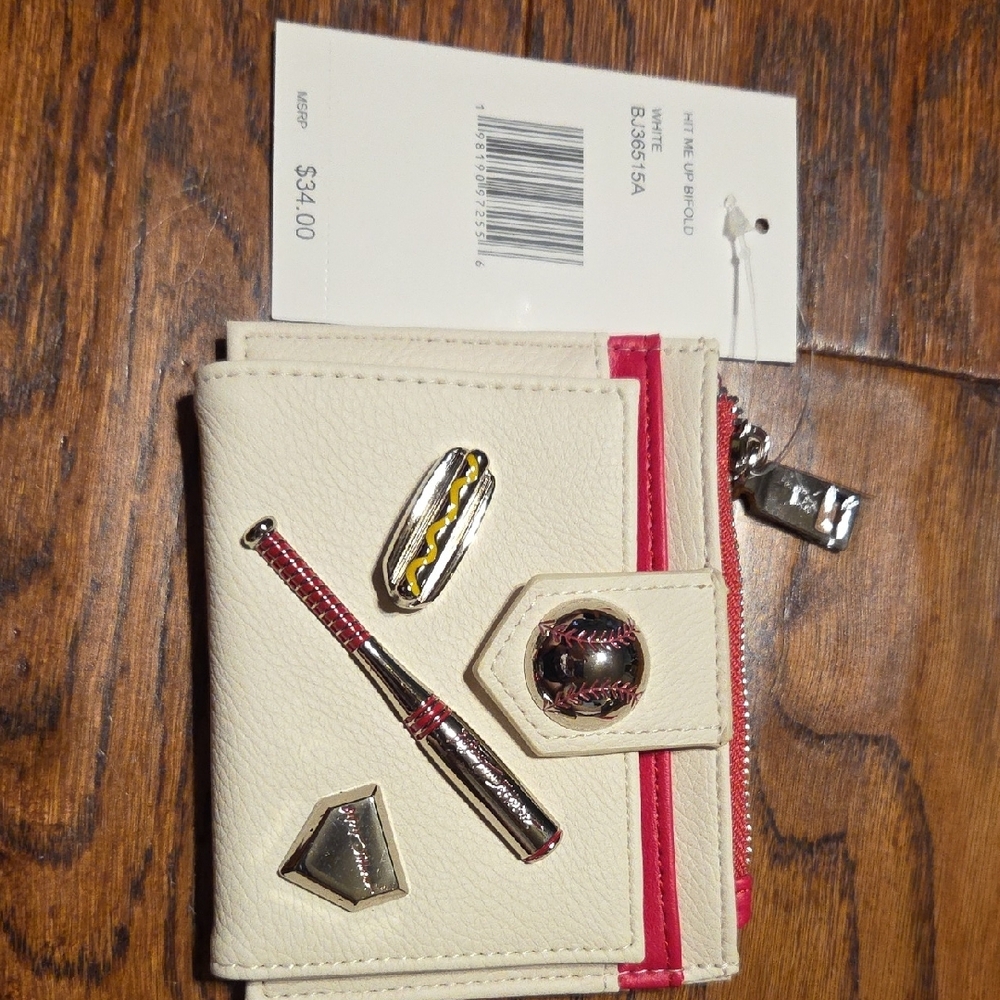 White And Pink Bifold Baseball Betsey Johnson Wallet